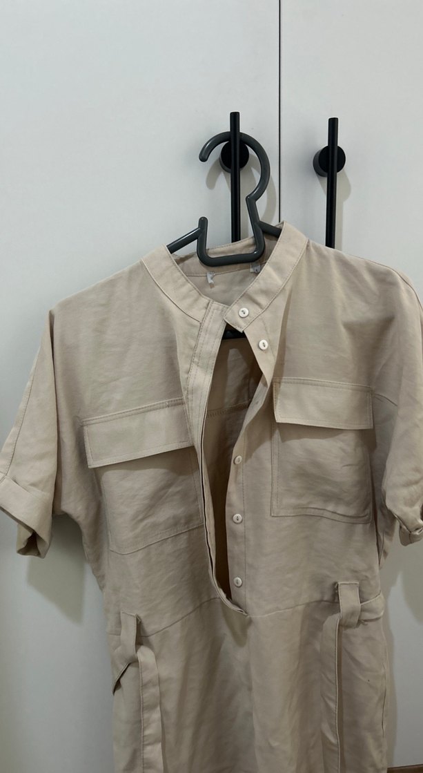 Bej Kısa Kollu Keten Midi elbise Zara - Görsel 4