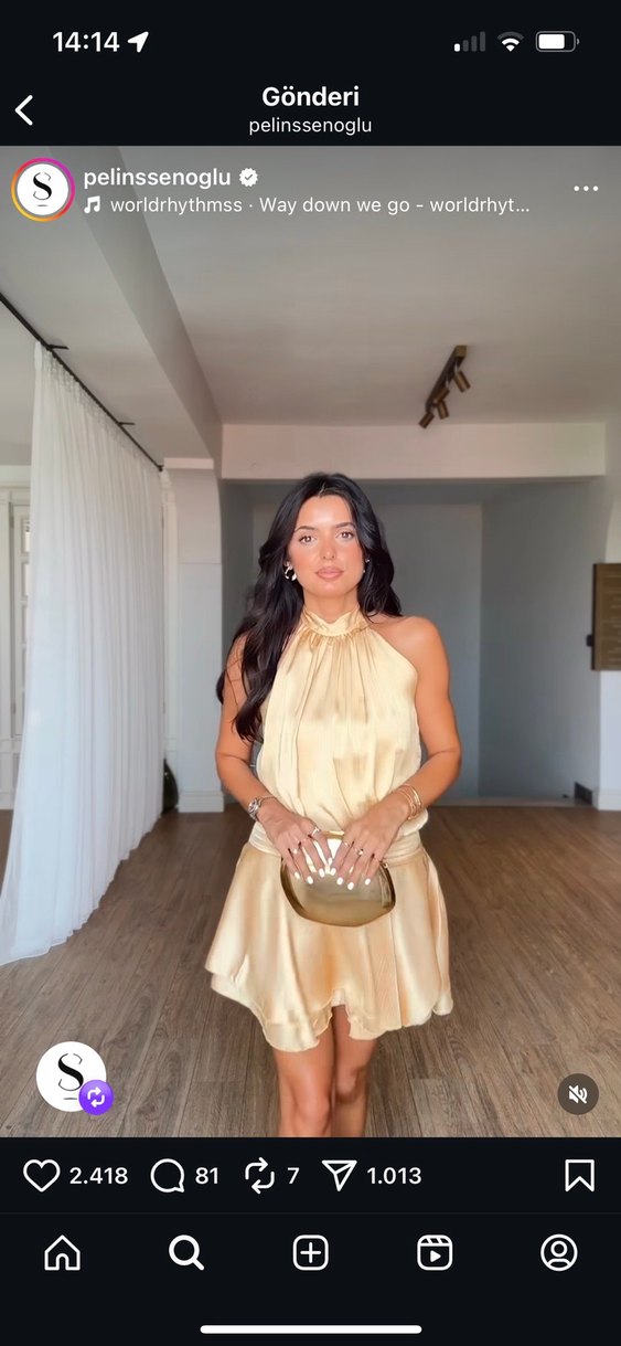 Parlak Altın Renkli Askılı Midi Abiye Elbise - Görsel 2