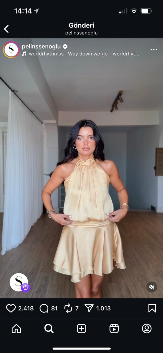 Parlak Altın Renkli Askılı Midi Abiye Elbise - Görsel 3