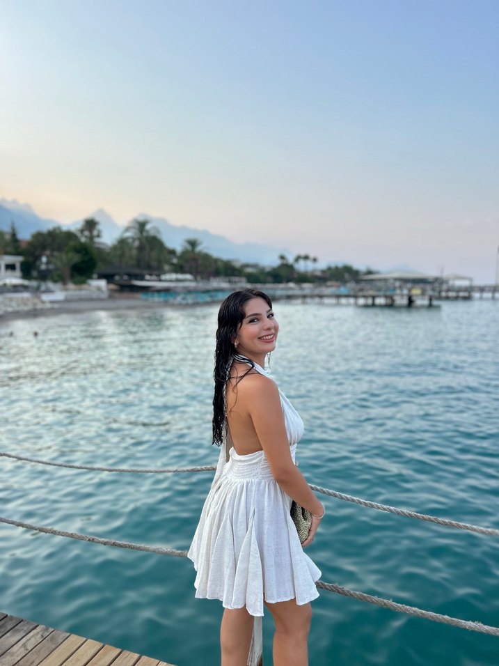 Havoş Ekru Mini V Yaka Düğmeli Elbise S-M uyumlu - Görsel 4