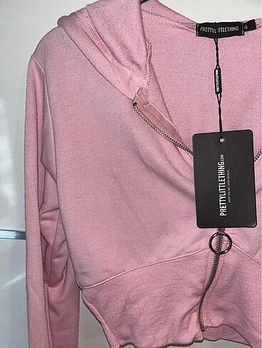 Diğer Pretty Little Thing Pembe Crop Kapüşonlu ceket