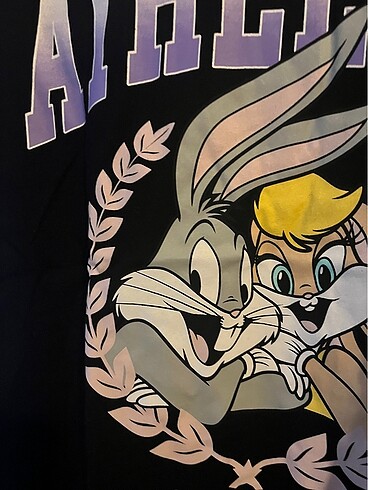 l Beden Bugs Bunny baskılı T-shirt siyah Looney Tunes