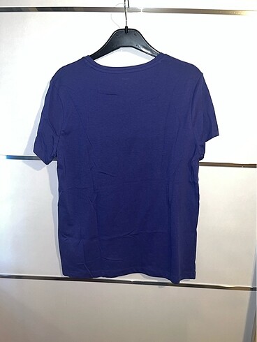 m Beden Mavi kedi baskılı t-shirt