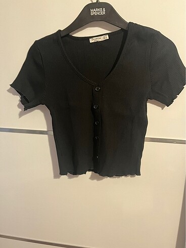 Stradivarius fitilli siyah t-shirt