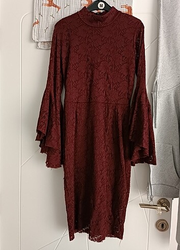 Bordo dantel elbise