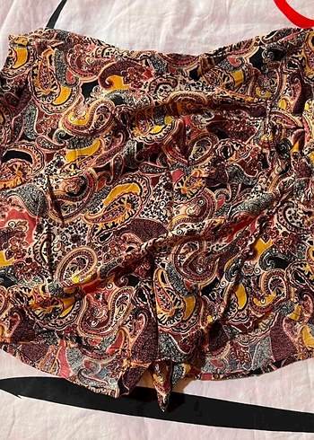 Addax Bohem Paisley Desenli Kisa Sort Etek Onden Baglamali