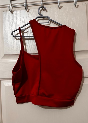 Koyu Kırmızı Süet Atlet ve Crop Top Seti - Görsel 2