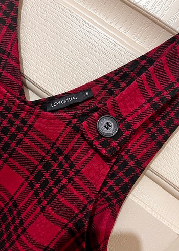 Bordo Ekose Desenli Düğmeli Midi Kadın elbise - Görsel 4