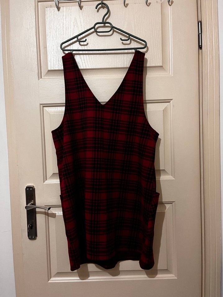 Bordo Ekose Desenli Düğmeli Midi Kadın elbise - Görsel 2