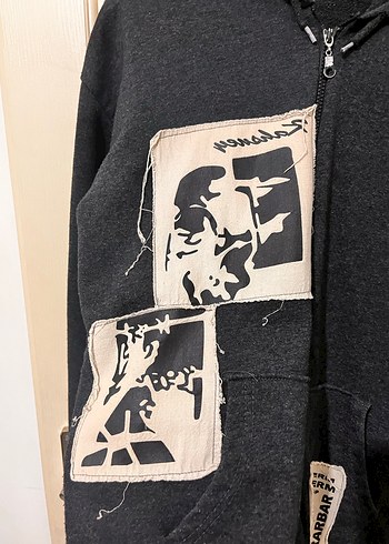 Kapüşonlu, Fermuarlı, Baskılı Gri Erkek Sweatshirt - Görsel 3