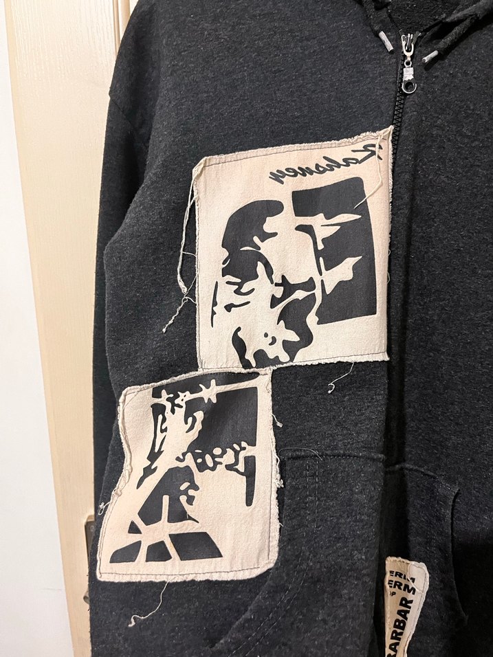 Kapüşonlu, Fermuarlı, Baskılı Gri Erkek Sweatshirt - Görsel 3