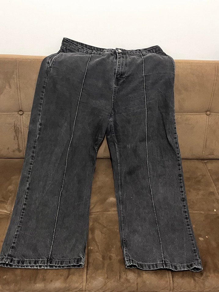 Gri Bol Kesim Kadın Kot Pantolon - Görsel 2