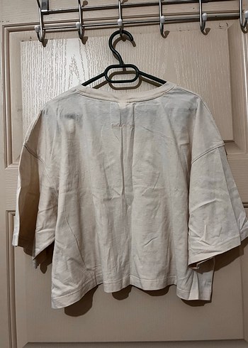 Bej Keten Kadın Kısa Kollu Salaş Tişört - Görsel 2