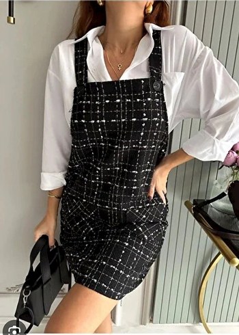 Kadın Siyah Mini Salopet Elbise - Görsel 6