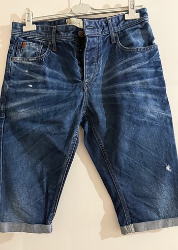 Erkek Koyu Mavi Düğmeli Kot Bermuda - Görsel 2