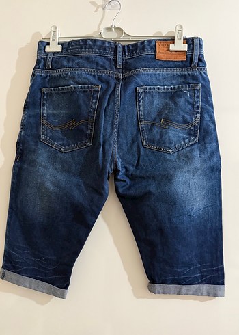 Erkek Koyu Mavi Düğmeli Kot Bermuda - Görsel 3