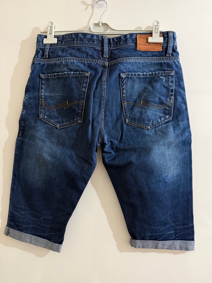 Erkek Koyu Mavi Düğmeli Kot Bermuda - Görsel 3