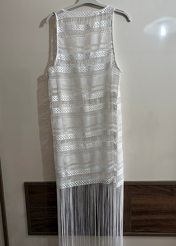 Dantel Detaylı Beyaz Uzun Örgü Elbise - Görsel 2