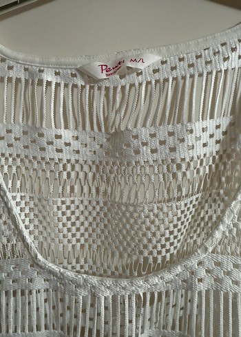 Dantel Detaylı Beyaz Uzun Örgü Elbise - Görsel 3