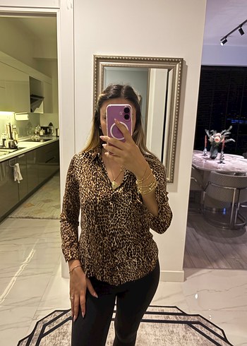 Leopar Desenli Kadın Gömlek