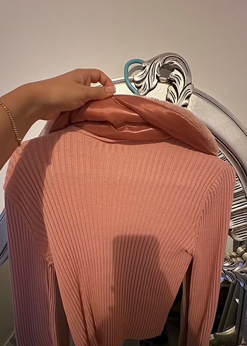 s Beden pembe Renk Pembe Kürklü Yakalı Triko Kazak