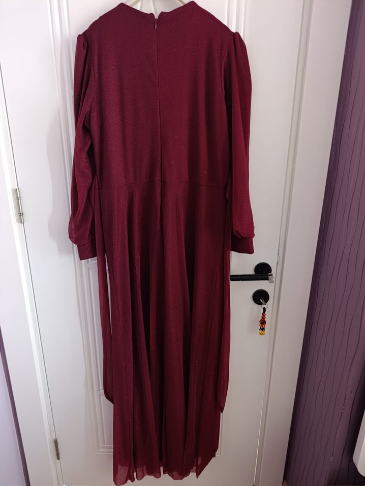Uzun Bordo Kadın Elbise - Görsel 2