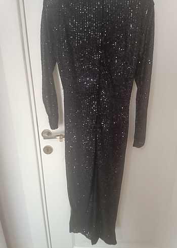 Siyah V Yakalı Uzun Salaş Elbise - Görsel 4