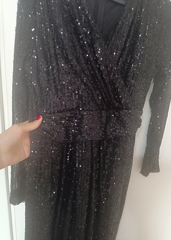 Siyah V Yakalı Uzun Salaş Elbise - Görsel 5