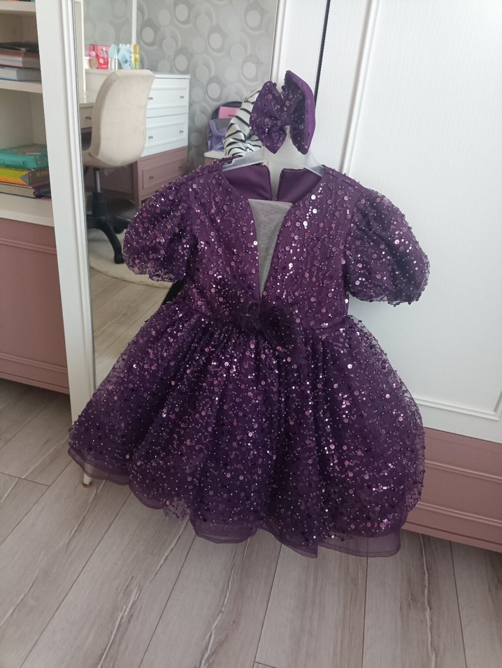 Mor Parlak Gotik Çocuk Elbisesi - Görsel 4