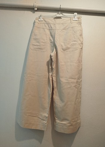 Bej Rahat Kesim Midi Kadın Keten Pantolon - Görsel 5