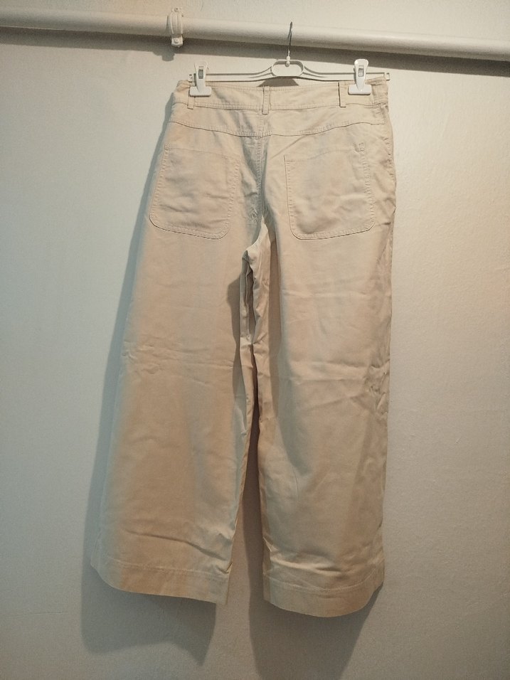 Bej Rahat Kesim Midi Kadın Keten Pantolon - Görsel 5