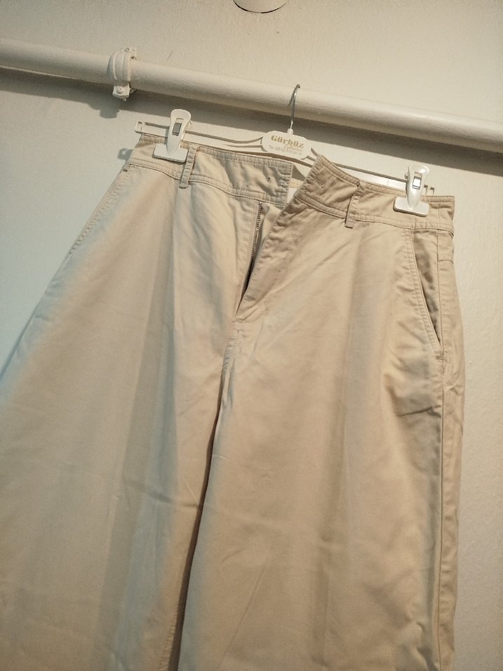 Bej Rahat Kesim Midi Kadın Keten Pantolon - Görsel 2