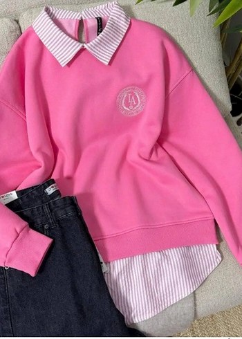 Pembe Düğmeli Kadın Sweatshirt