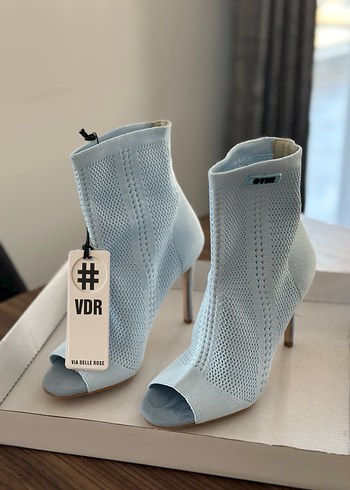VDR Marka Mavi Örgü Stiletto Topuklu Kadın Bot