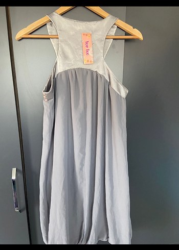 Bohem Gri Midi Straplez Elbise - Görsel 2