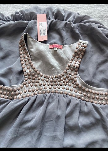 Bohem Gri Midi Straplez Elbise - Görsel 3