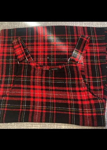 Kareli Kırmızı Askılı Elbise - Görsel 3