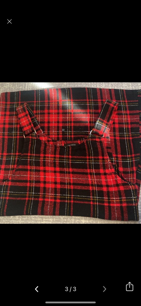 Kareli Kırmızı Askılı Elbise - Görsel 3