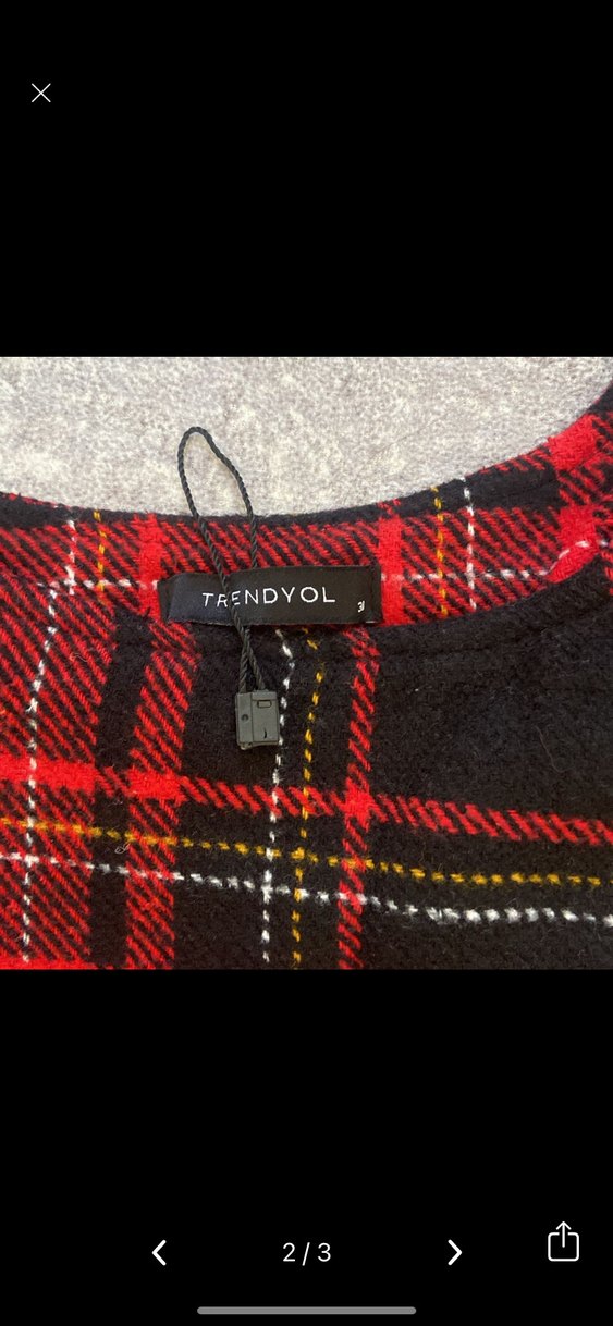 Kareli Kırmızı Askılı Elbise - Görsel 2