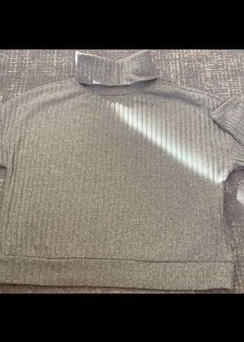 Gri Kadın Boğazlı Mini Triko Kazak - Görsel 4