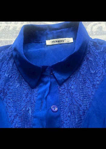 Düğmeli Kolsuz Mavi Kadın Gömlek - Görsel 2