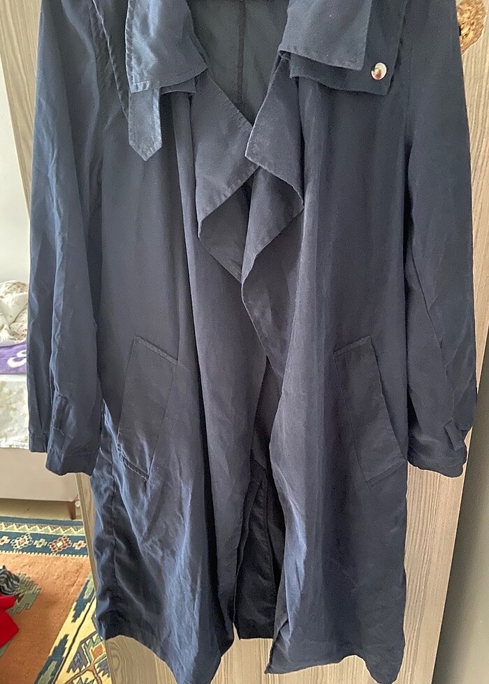 Lacivert trençkot - Görsel 3