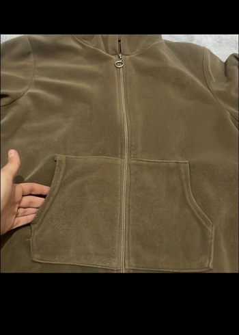 Kahverengi Kapüşonlu Fermuarlı Polar - Görsel 2