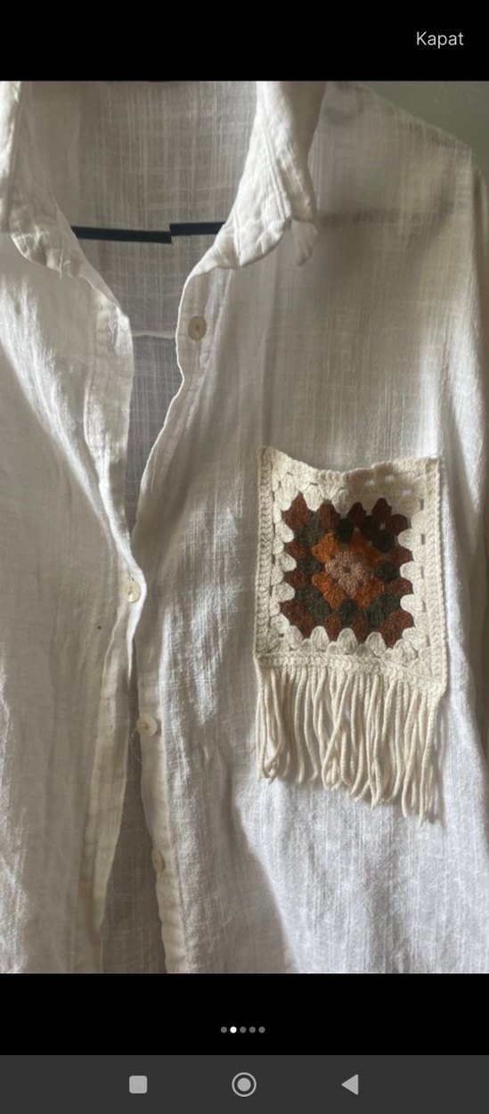 Nakışlı Cep Detaylı Beyaz Keten Gömlek - Görsel 2