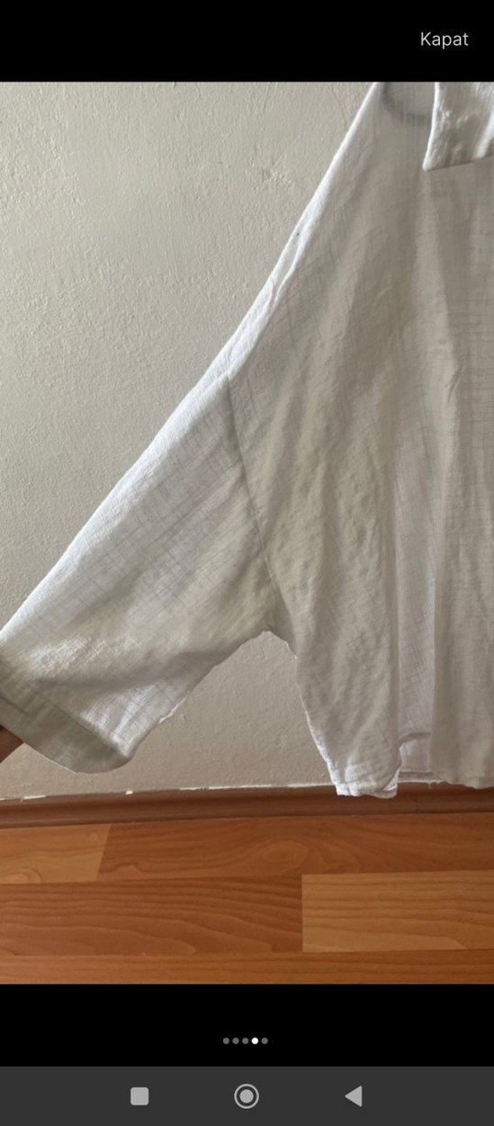 Nakışlı Cep Detaylı Beyaz Keten Gömlek - Görsel 4