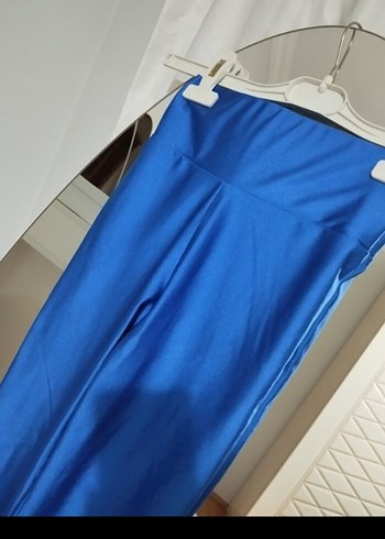 Parlak Mavi Kadın Tayt, Kemerli, Midi Boy - Görsel 2