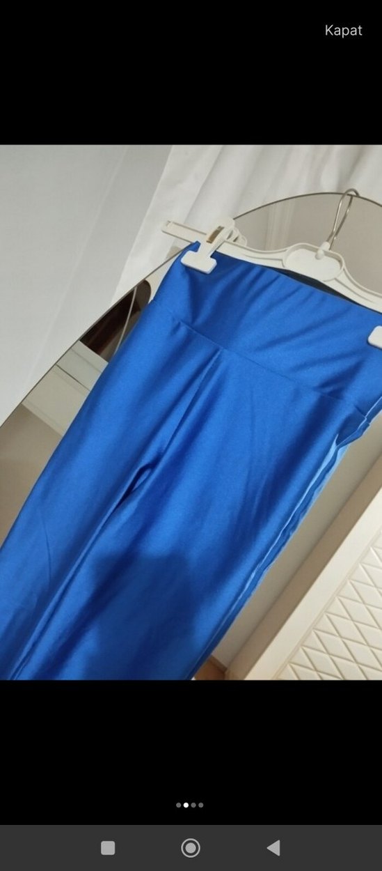 Parlak Mavi Kadın Tayt, Kemerli, Midi Boy - Görsel 2