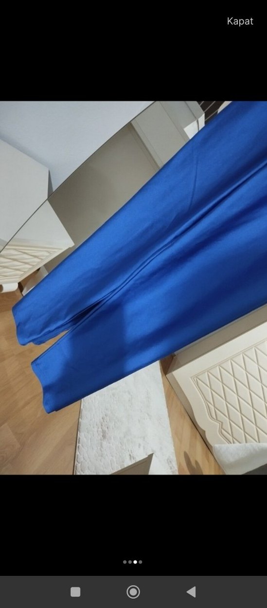 Parlak Mavi Kadın Tayt, Kemerli, Midi Boy - Görsel 3