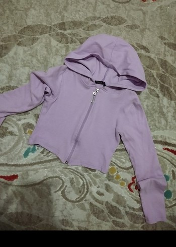 Fermuarlı Mini Mor Kapüşonlu Ceket - Görsel 2