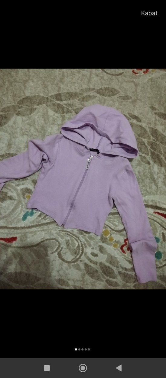 Fermuarlı Mini Mor Kapüşonlu Ceket - Görsel 2